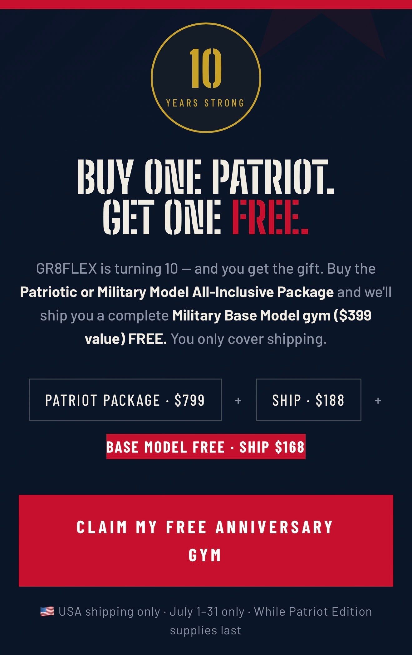 Anniversary BOGO: Buy All Inclusive ($799), Get One Free Military Base Model